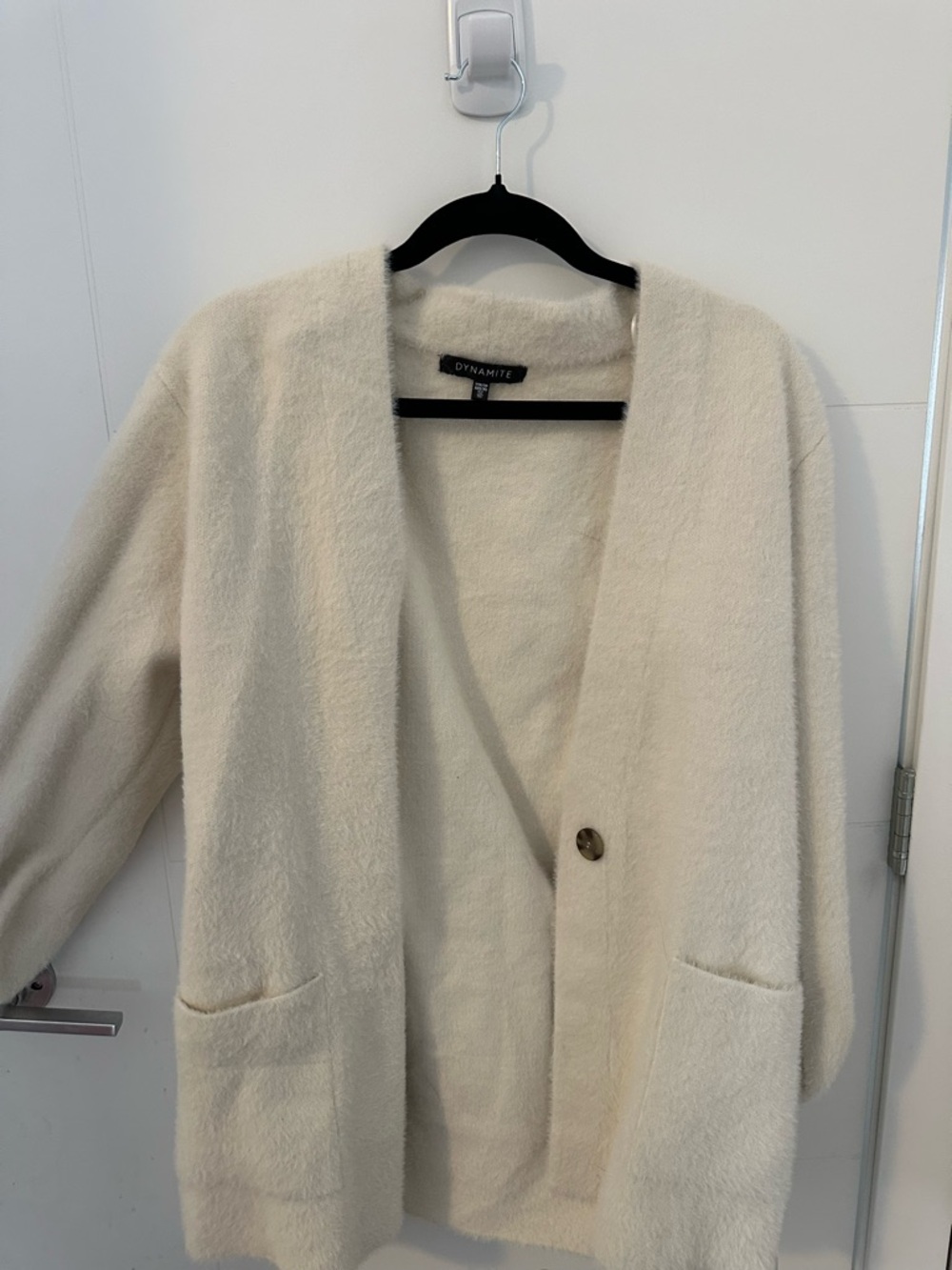 Dynamite Ivory Plush Open-Front Teddy Jacket